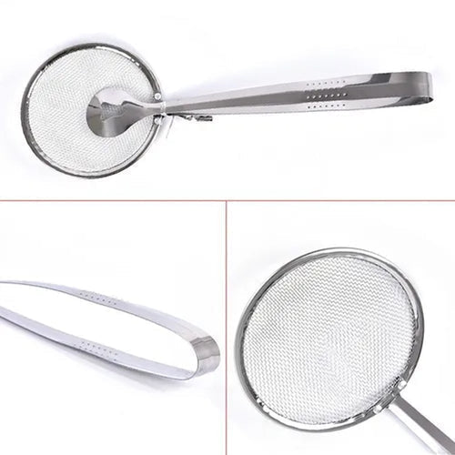 PINZA CUCHARA COLADOR PARA FREIR EN ACEITE CON PINZA SUJETADORA DE ACERO INOXIDABLE